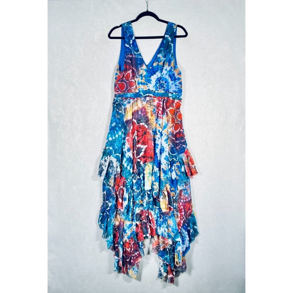 Alice + Olivia Dress Womens 10 Multicolor Tie Dye Tiered Maxi Cottage Fairycore